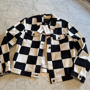 Marimekko black and white checkered denim jacket